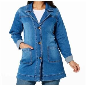 Denim Chore Coat XL Blue Barn Jacket Utility Shacket DG2 Diane Gilman